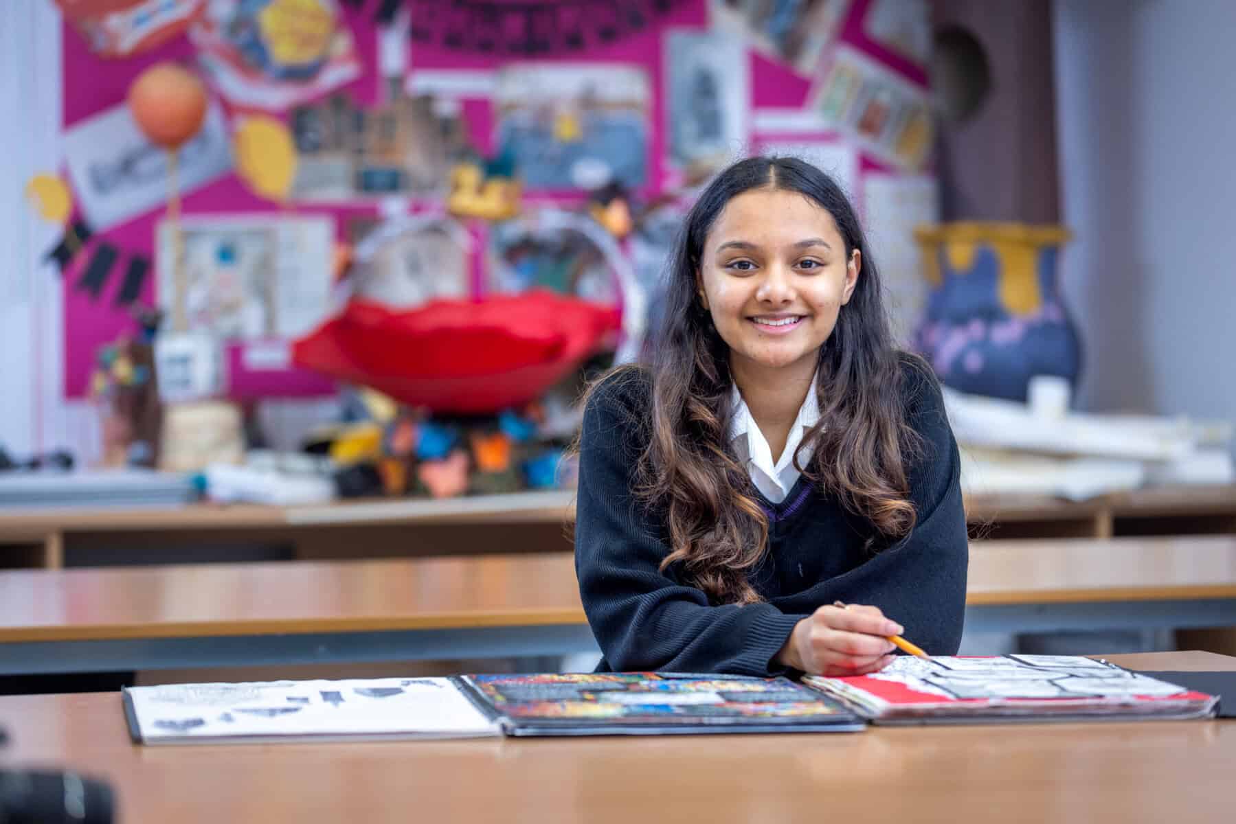 A senior pupil working in an art lesson at The Abbey School