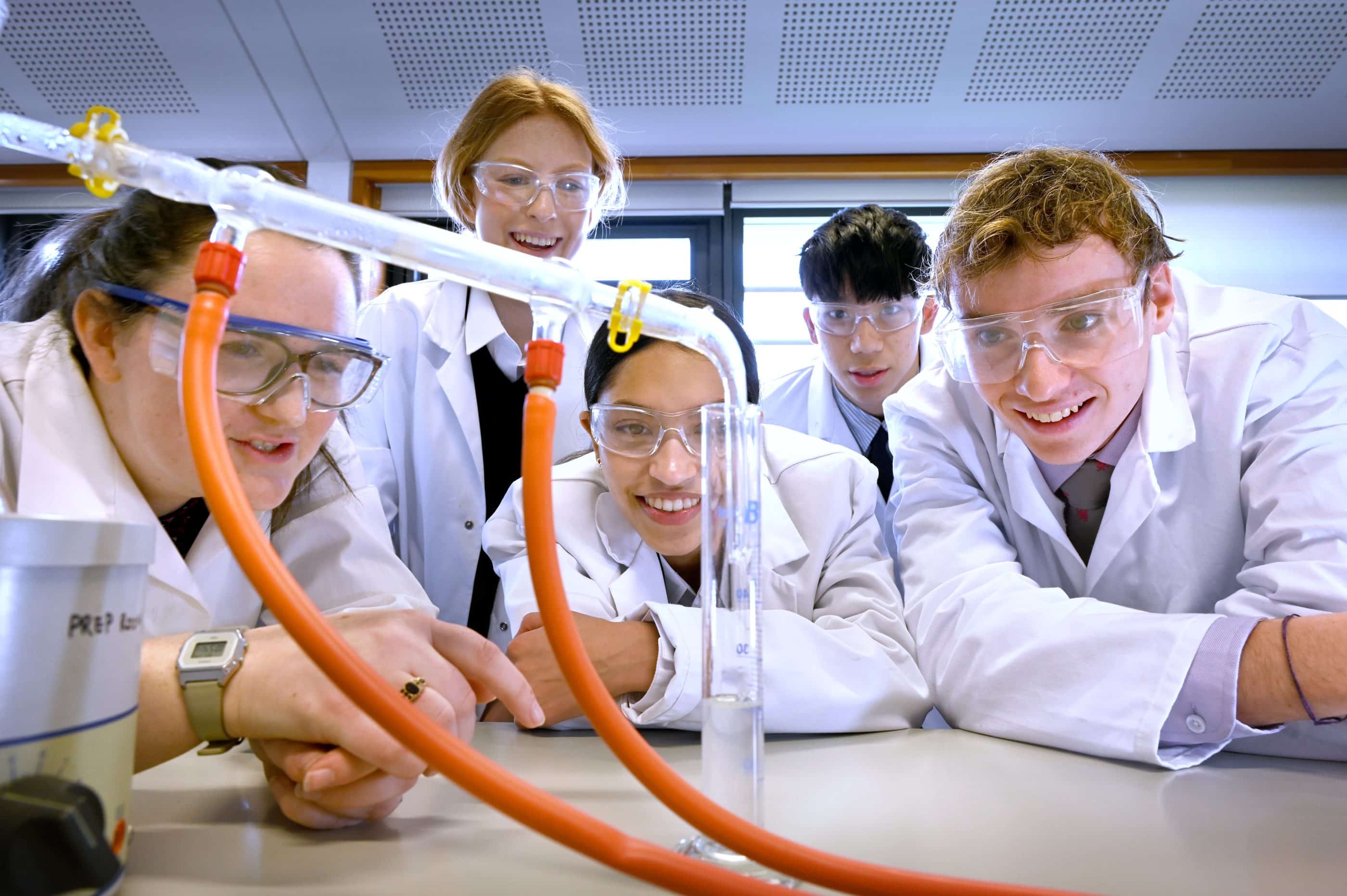 Abingdon School pupils carrying out a practical science experiment