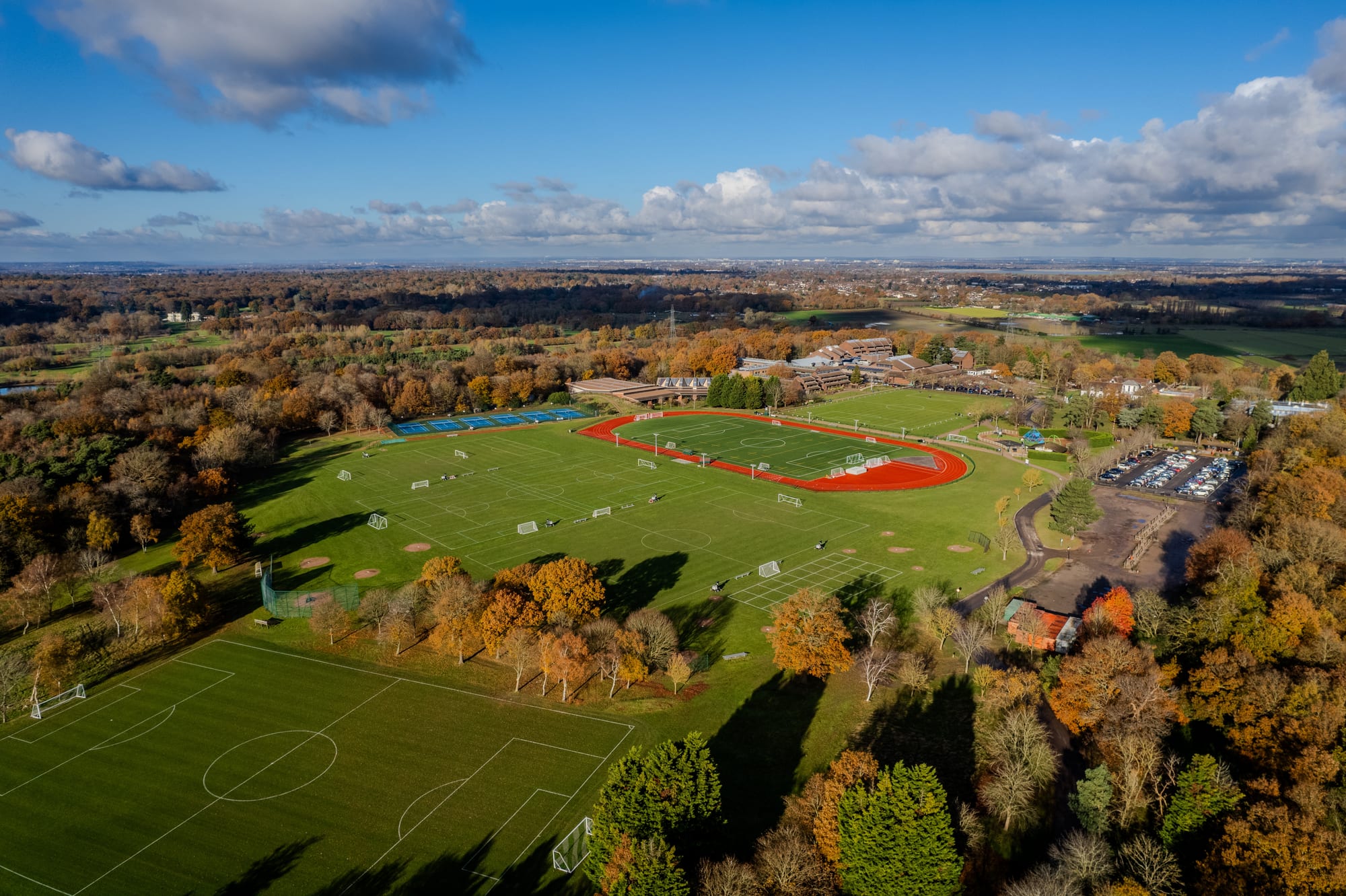 Aerial view across the ACS Cobham campus and sports fields