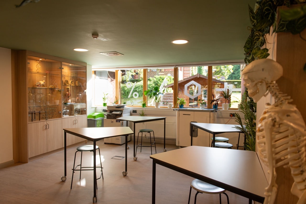Specialist science laboratory with practical workstations at ACS Egham