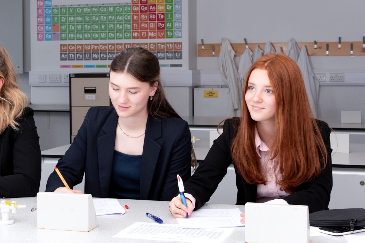 AKS Lytham Sixth Form pupils working in a science laboratory