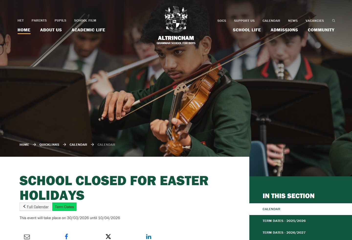 Altrincham Grammar School for Boys homepage screenshot