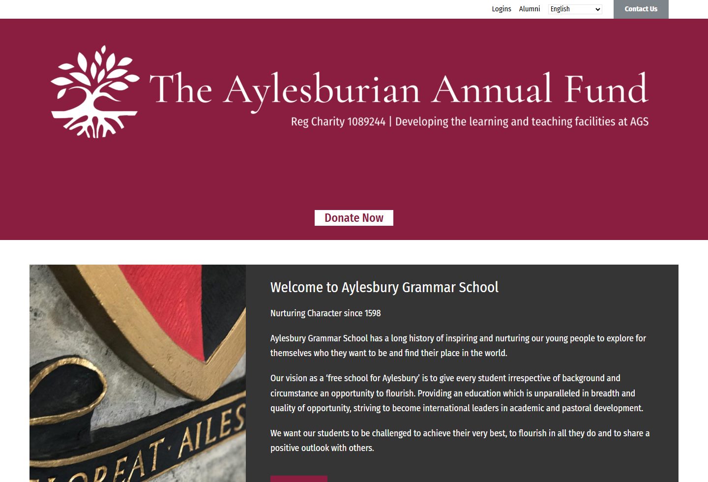 Aylesbury Grammar School homepage screenshot