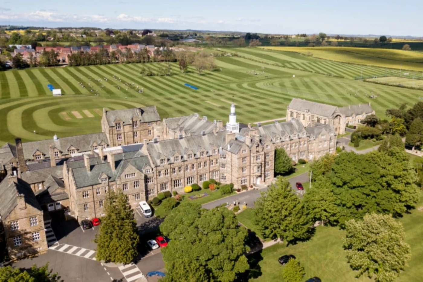 An aerial shot of Barnard Castle School and its grounds.