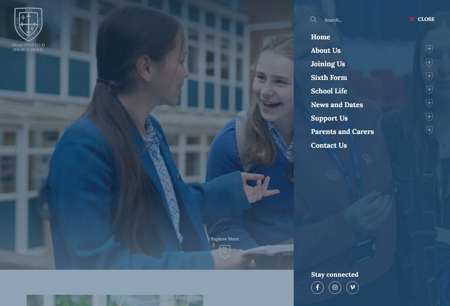 Beaconsfield High School homepage screenshot