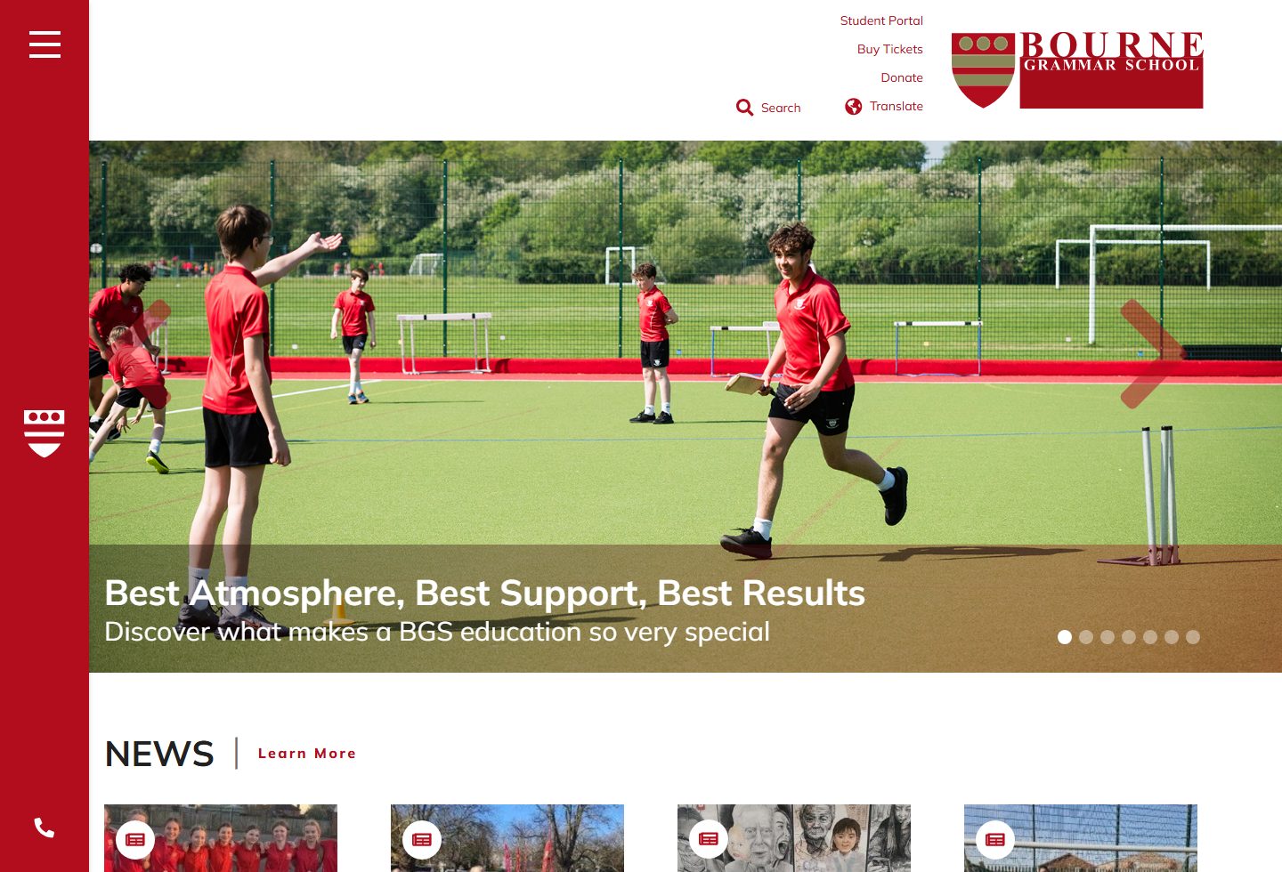 Bourne Grammar School homepage screenshot