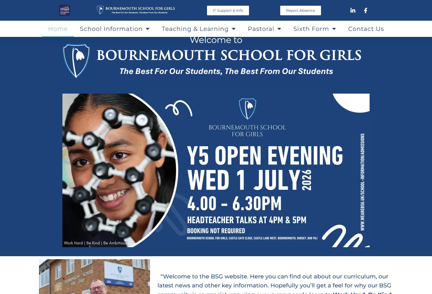 Bournemouth School for Girls homepage screenshot