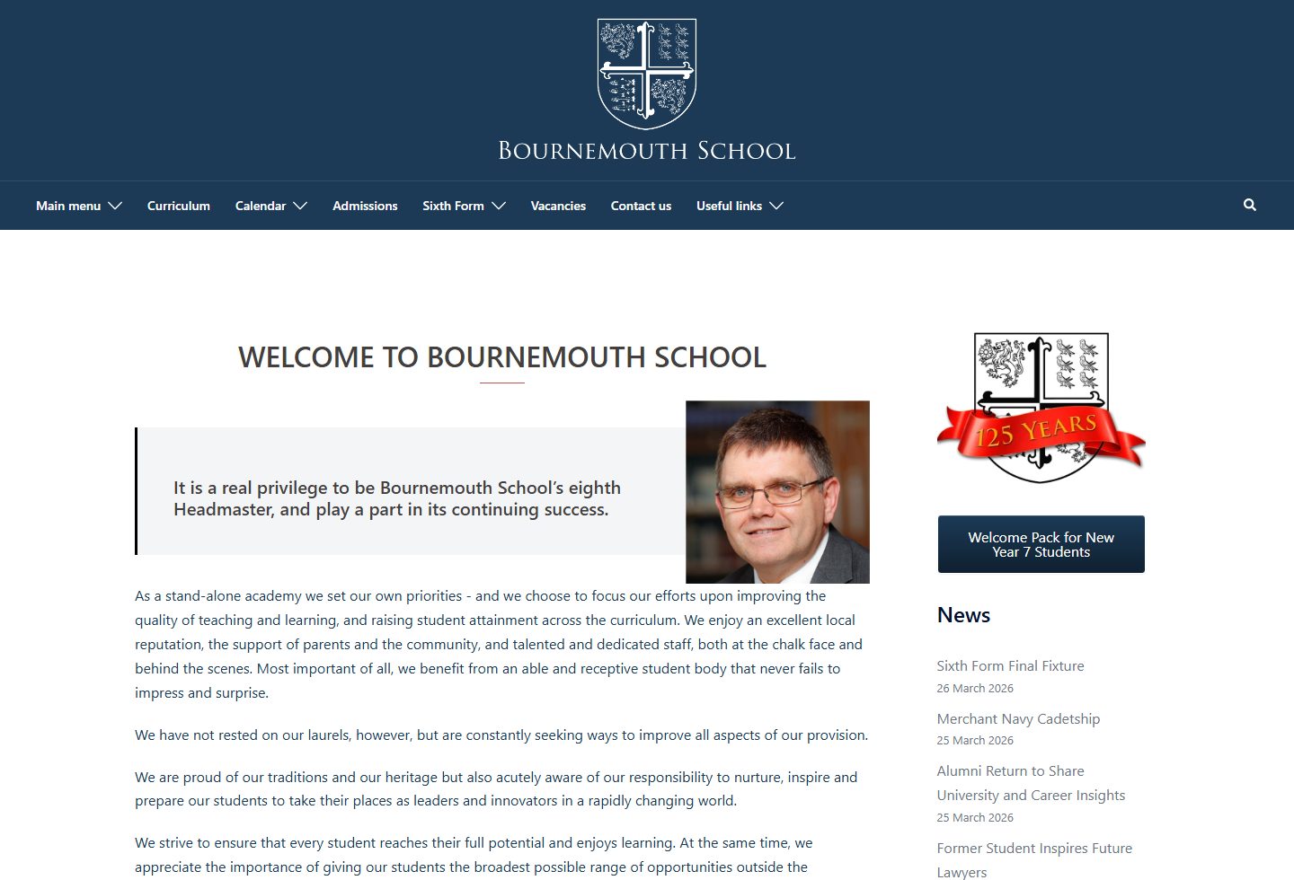 Bournemouth School homepage screenshot