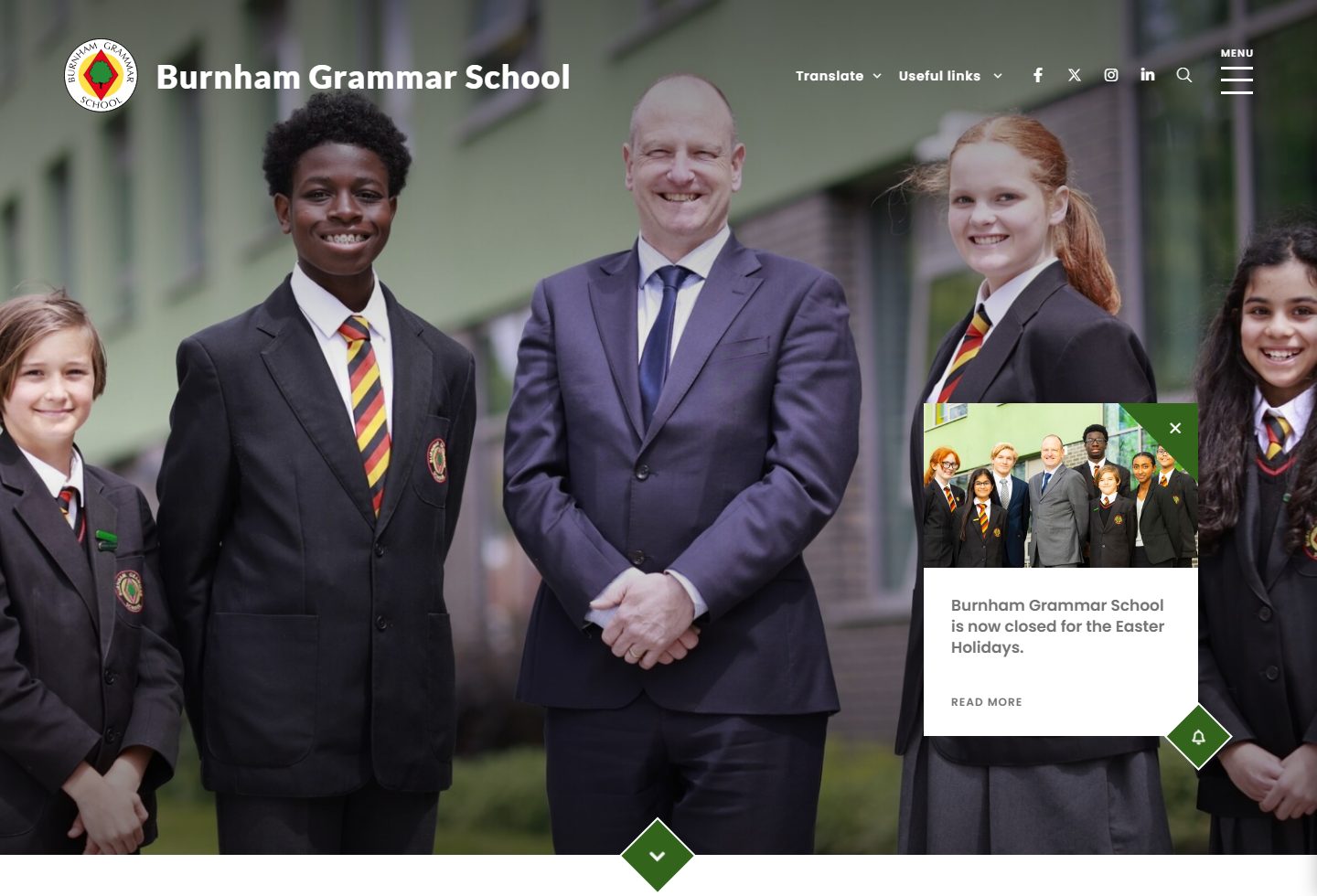 Burnham Grammar School homepage screenshot