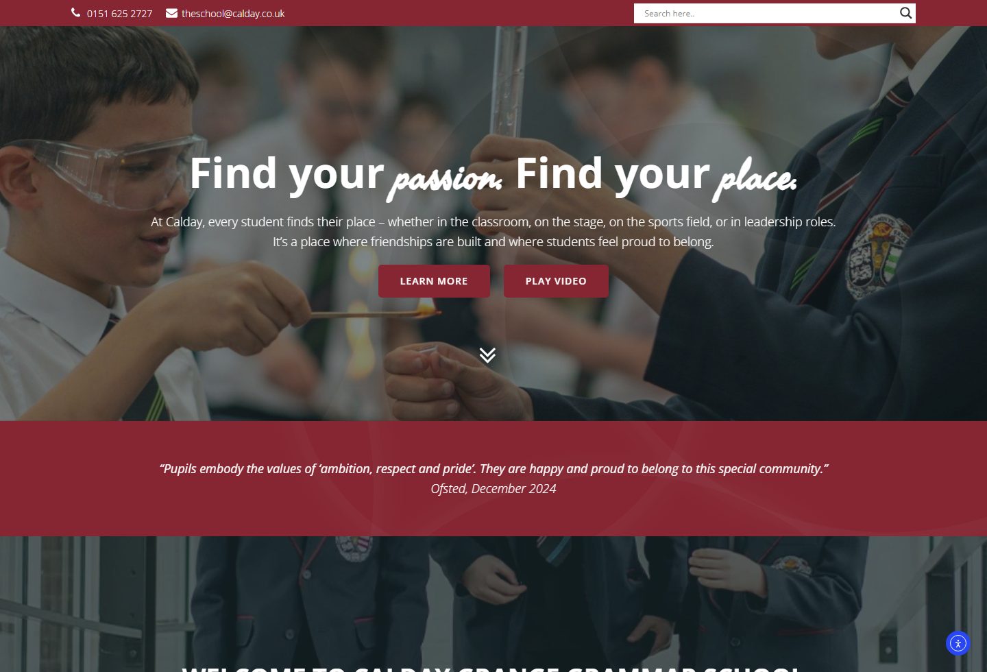 Calday Grange Grammar School homepage screenshot