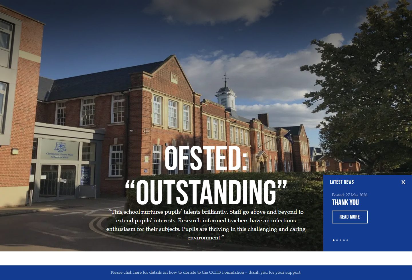 Chelmsford County High School for Girls homepage screenshot