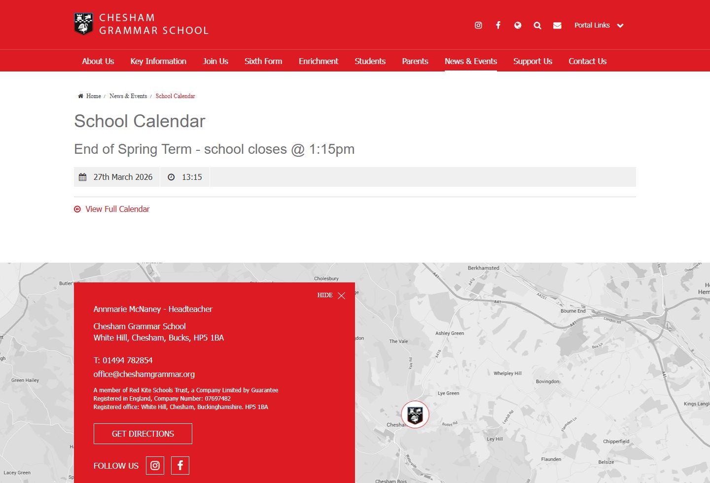 Chesham Grammar School homepage screenshot