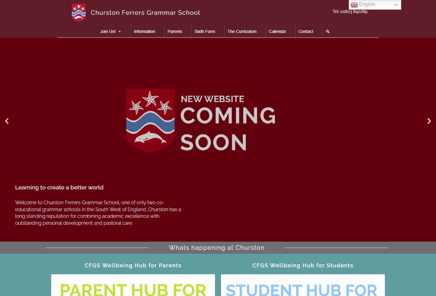 Churston Ferrers Grammar School Academy homepage screenshot