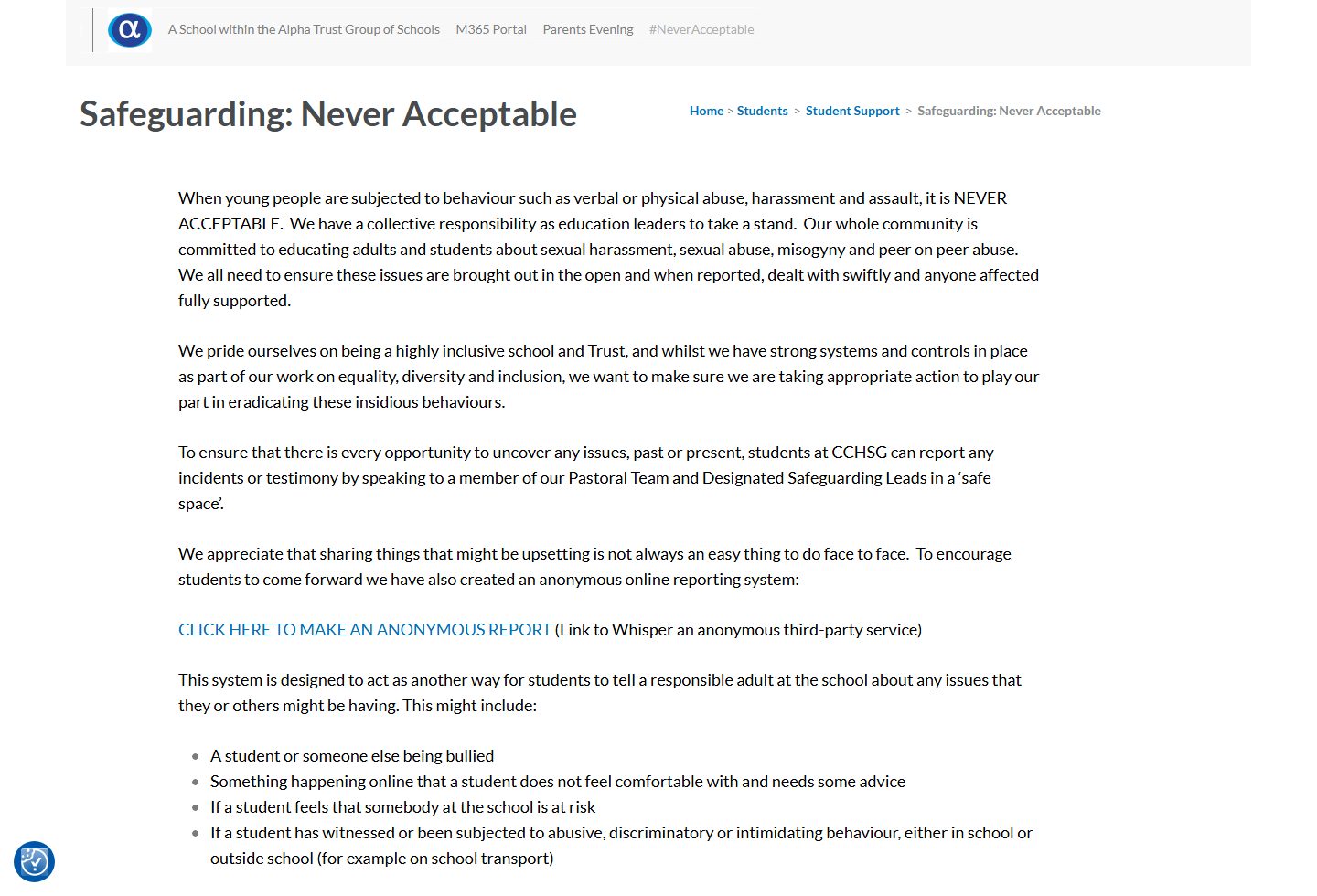 Colchester County High School for Girls homepage screenshot