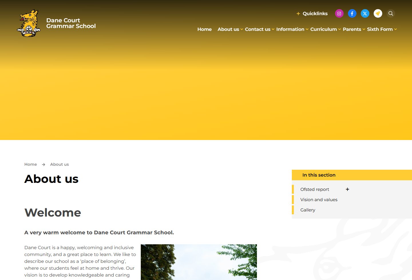 Dane Court Grammar School homepage screenshot