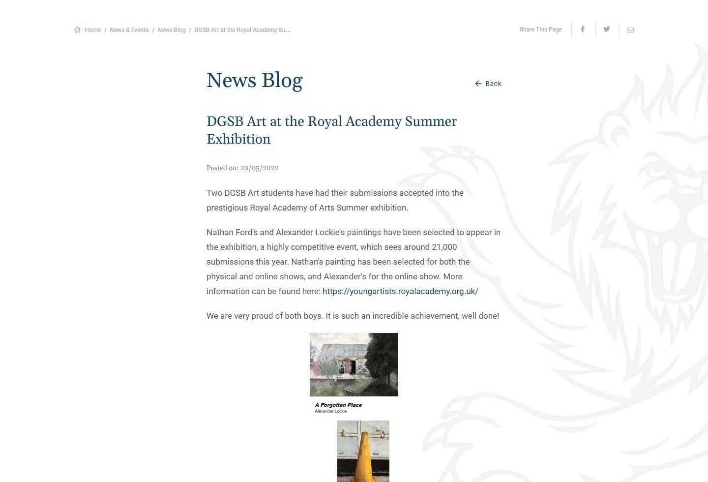 Dover Grammar School for Boys homepage screenshot