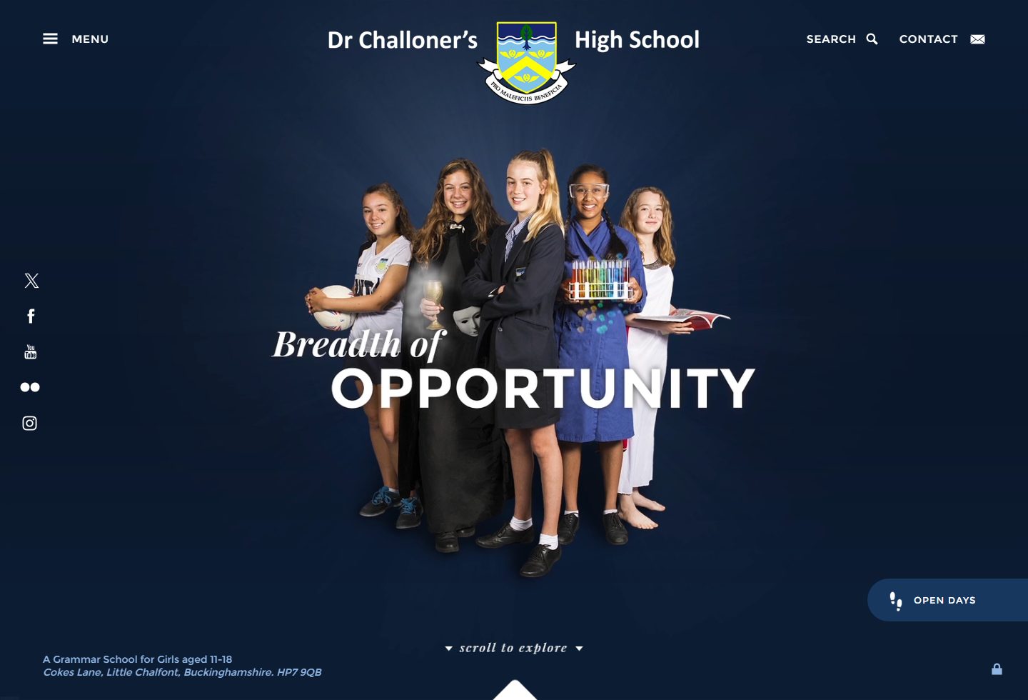 Dr Challoner's High School homepage screenshot