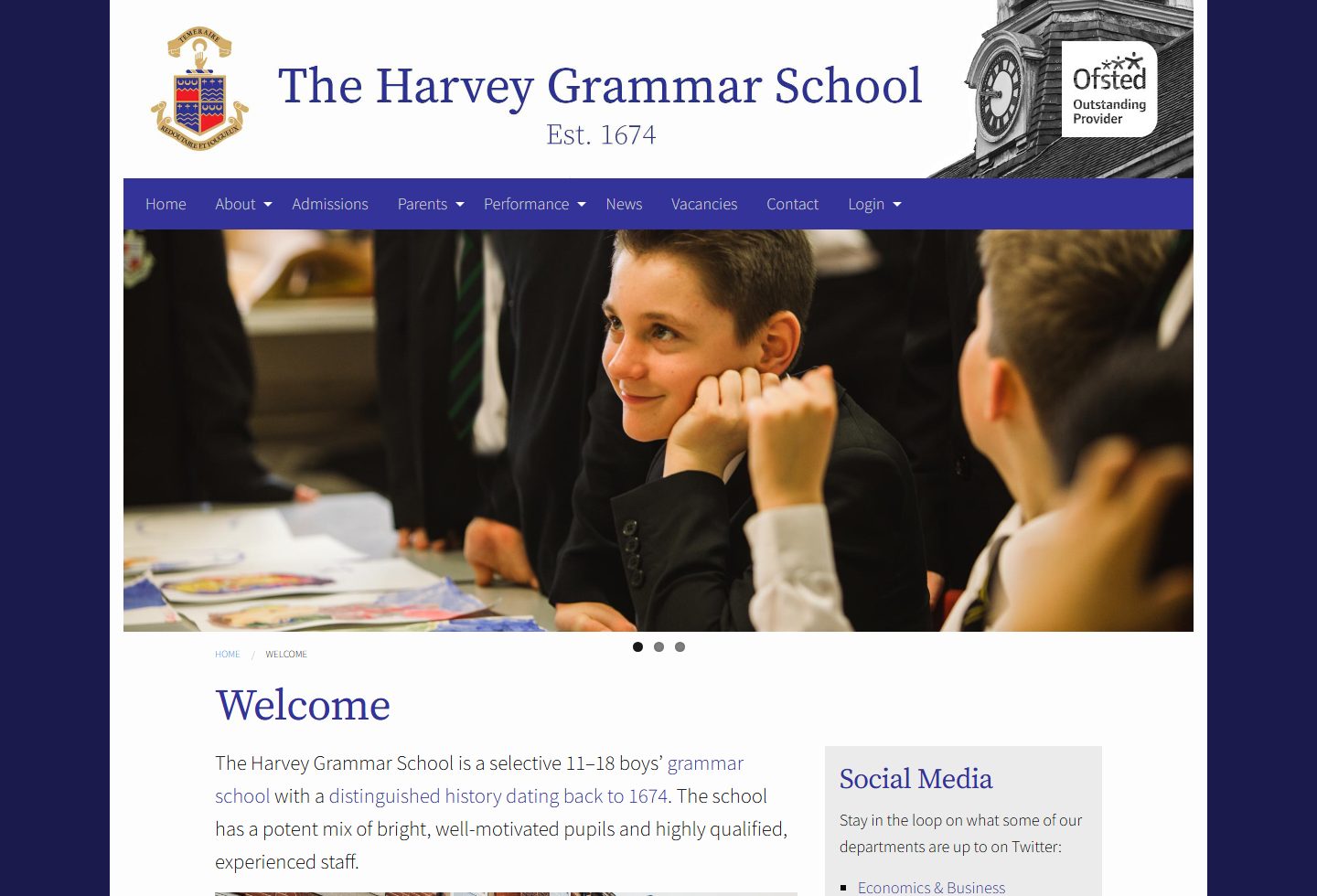 The Harvey Grammar School homepage screenshot