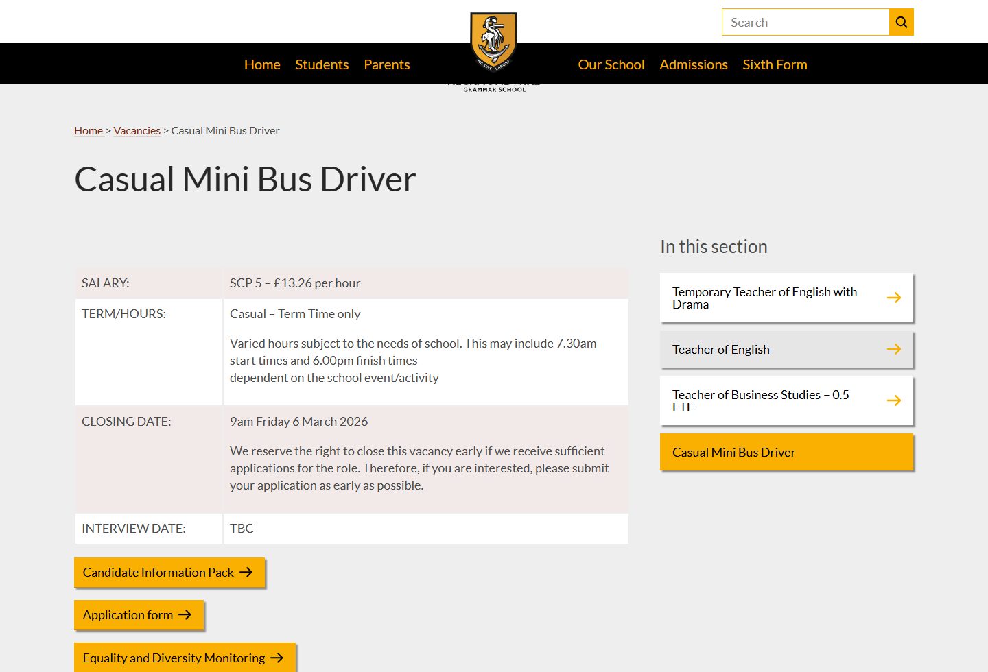 Heckmondwike Grammar School homepage screenshot