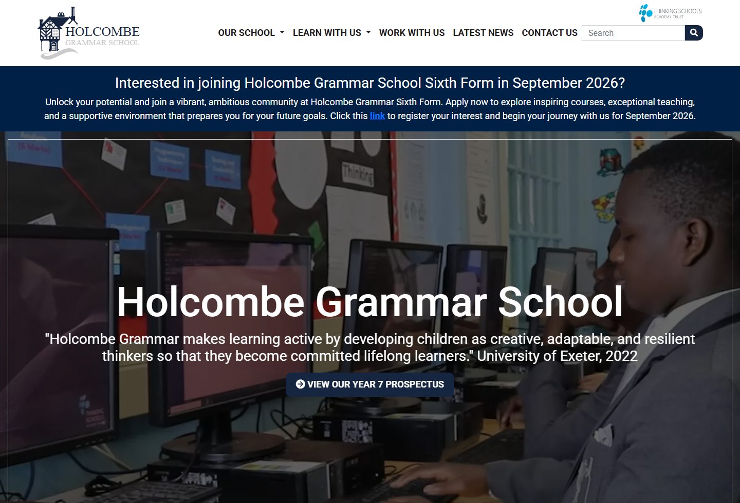 Holcombe Grammar School homepage screenshot