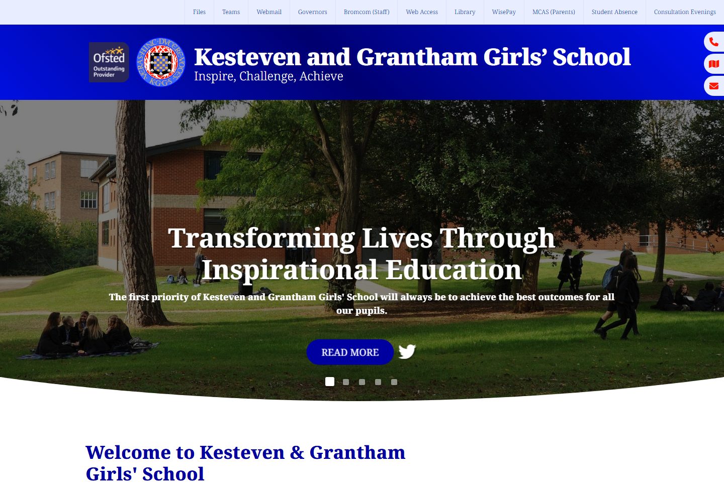 Kesteven and Grantham Girls' School homepage screenshot