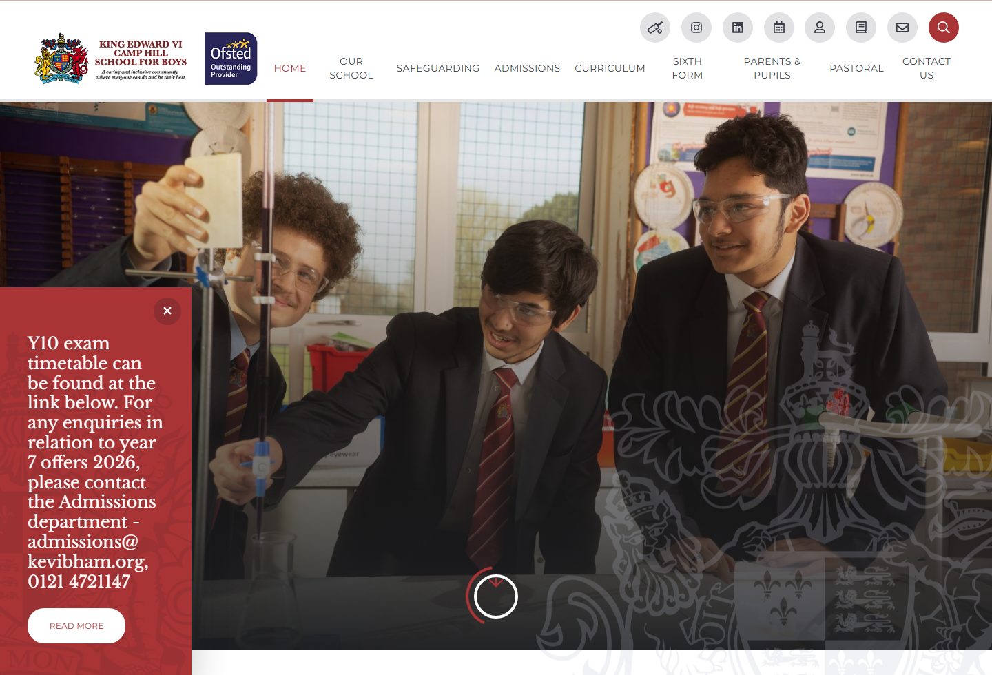 King Edward VI Camp Hill School for Boys homepage screenshot