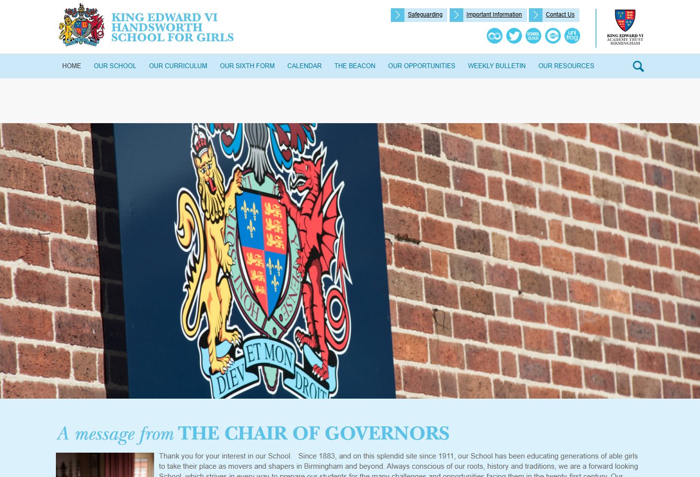 King Edward VI Handsworth School homepage screenshot