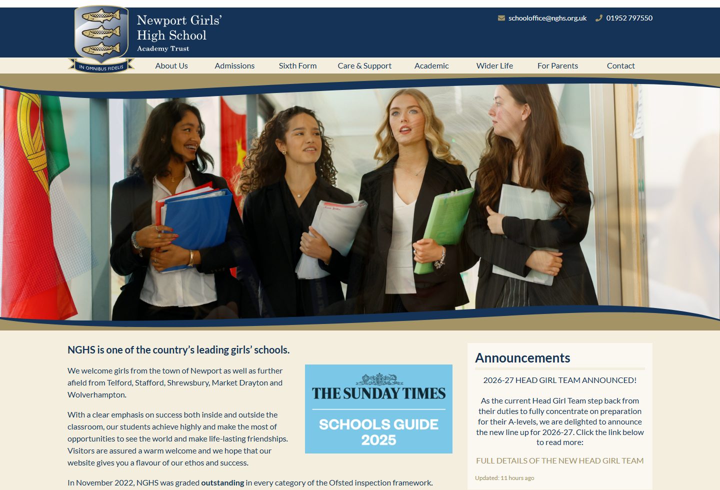 Newport Girls' High School Academy homepage screenshot