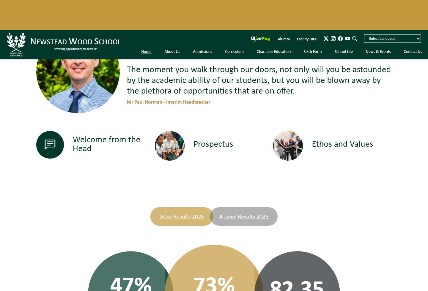 Newstead Wood School homepage screenshot
