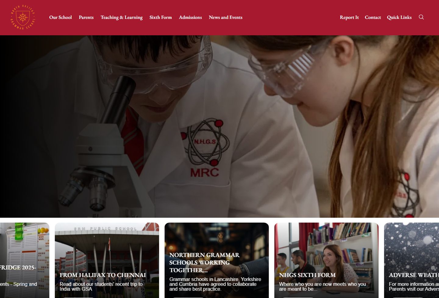 The North Halifax Grammar School homepage screenshot