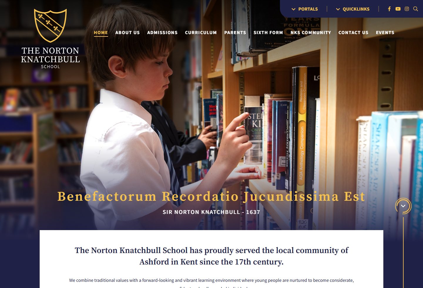 The Norton Knatchbull School homepage screenshot