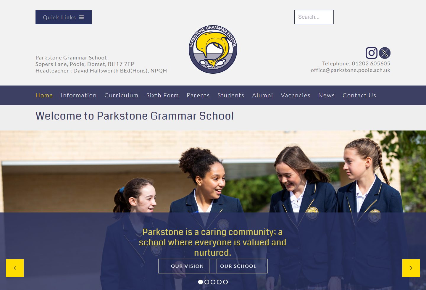Parkstone Grammar School homepage screenshot