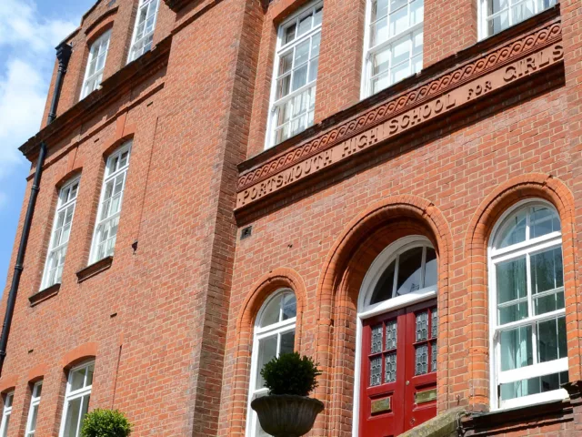 Front of old brick building at Portsmouth High School