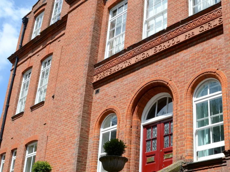 Front of old brick building at Portsmouth High School