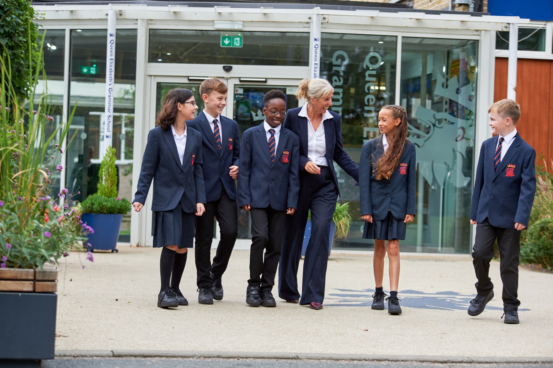 Queen Elizabeths Grammar School pupils outside