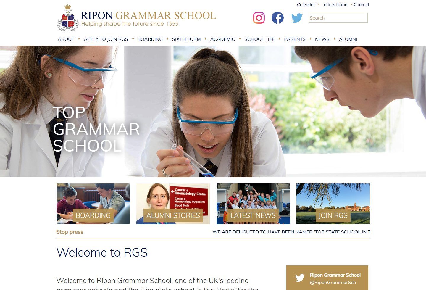 Ripon Grammar School homepage screenshot