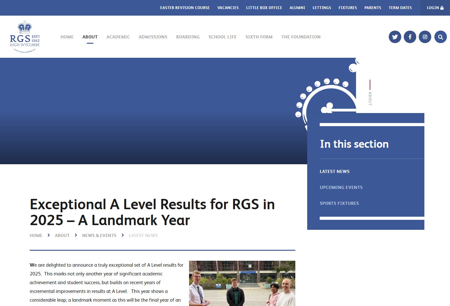 The Royal Grammar School, High Wycombe homepage screenshot