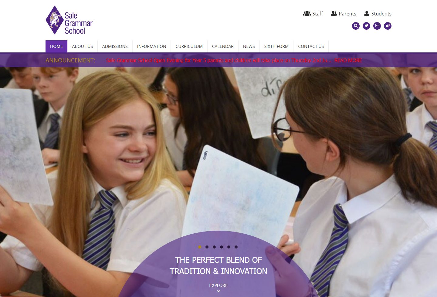 Sale Grammar School homepage screenshot