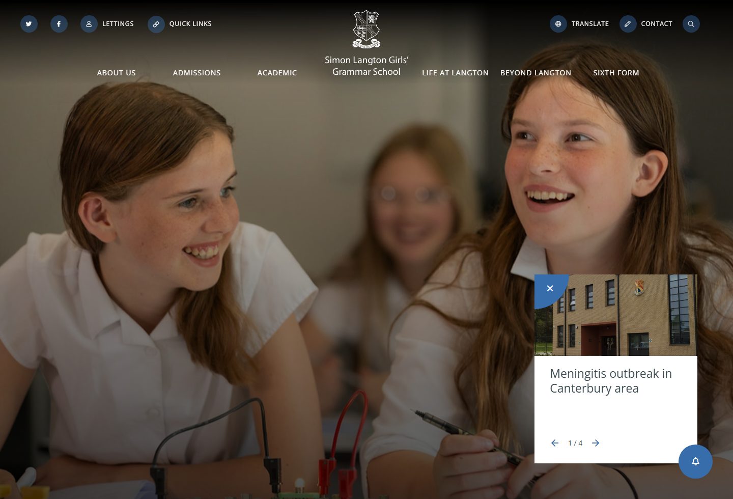 Simon Langton Girls' Grammar School homepage screenshot