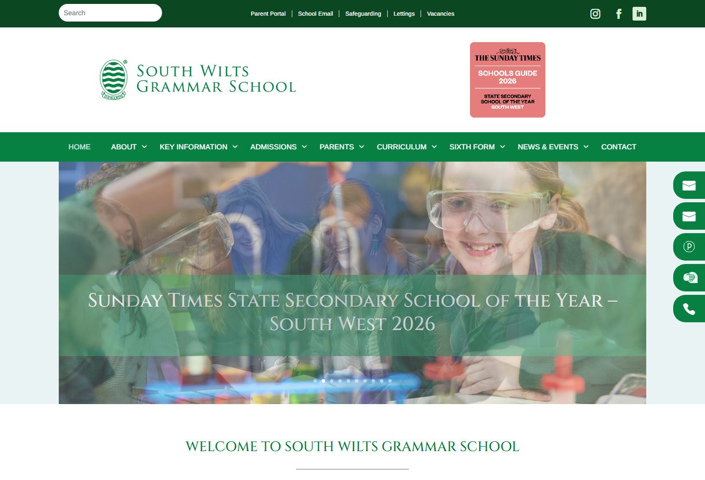 South Wilts Grammar School homepage screenshot