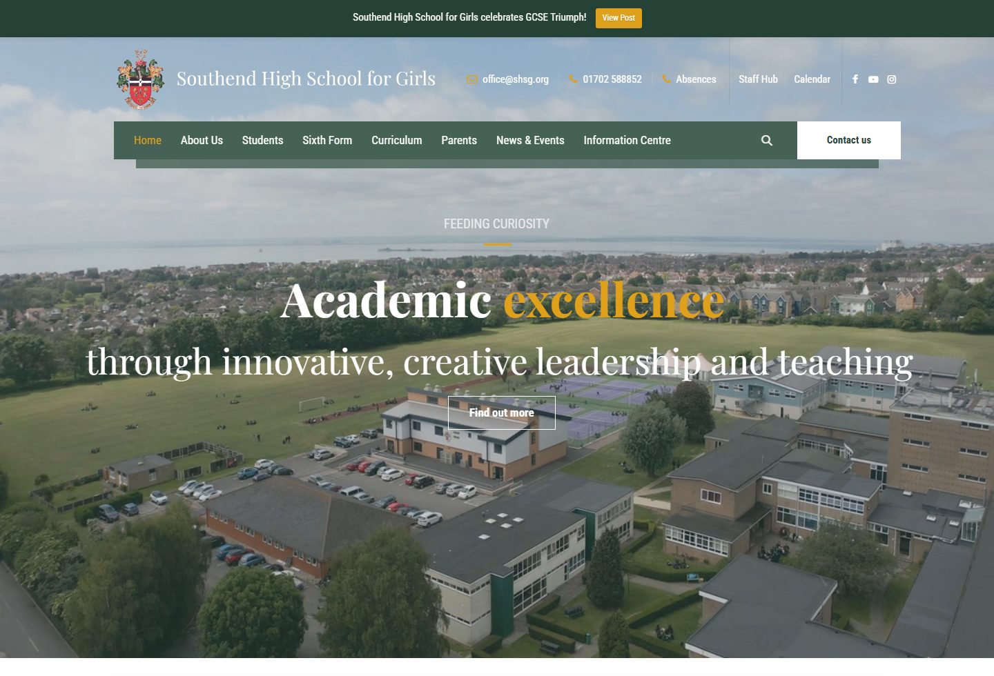 Southend High School for Girls homepage screenshot