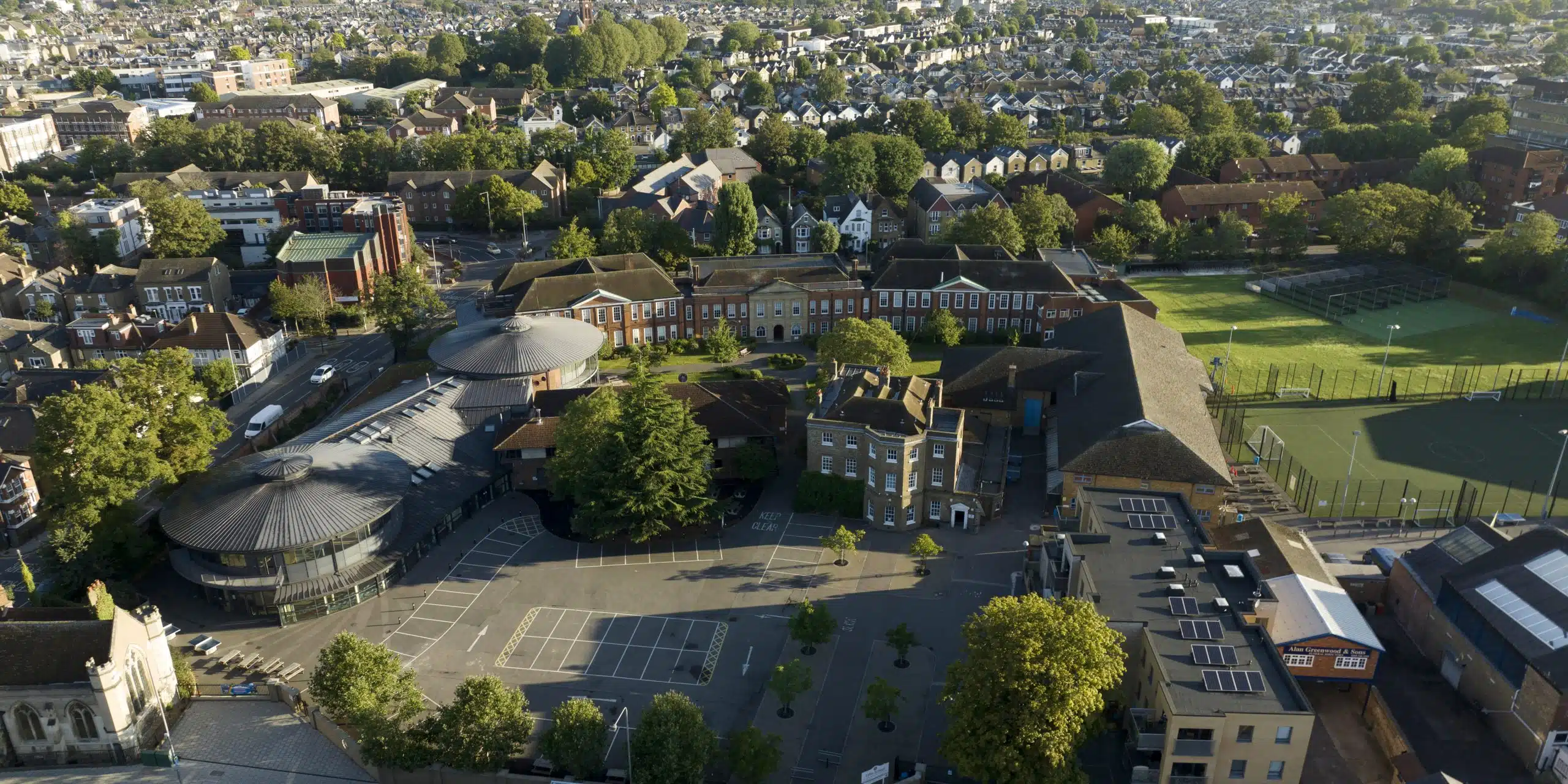 Tiffin School school campus aerial