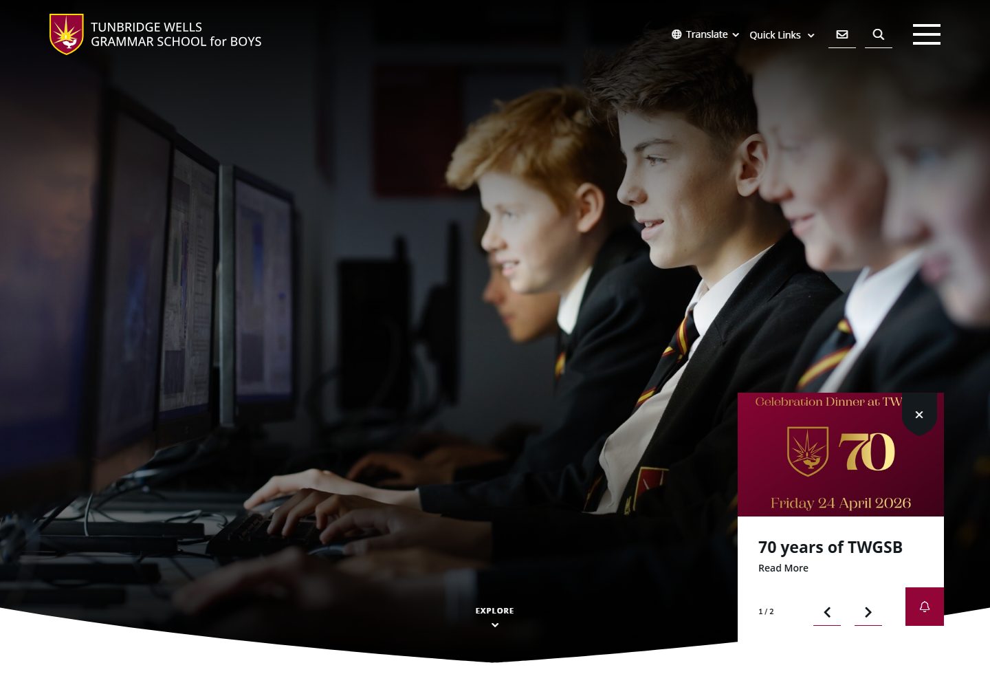 Tunbridge Wells Grammar School for Boys homepage screenshot