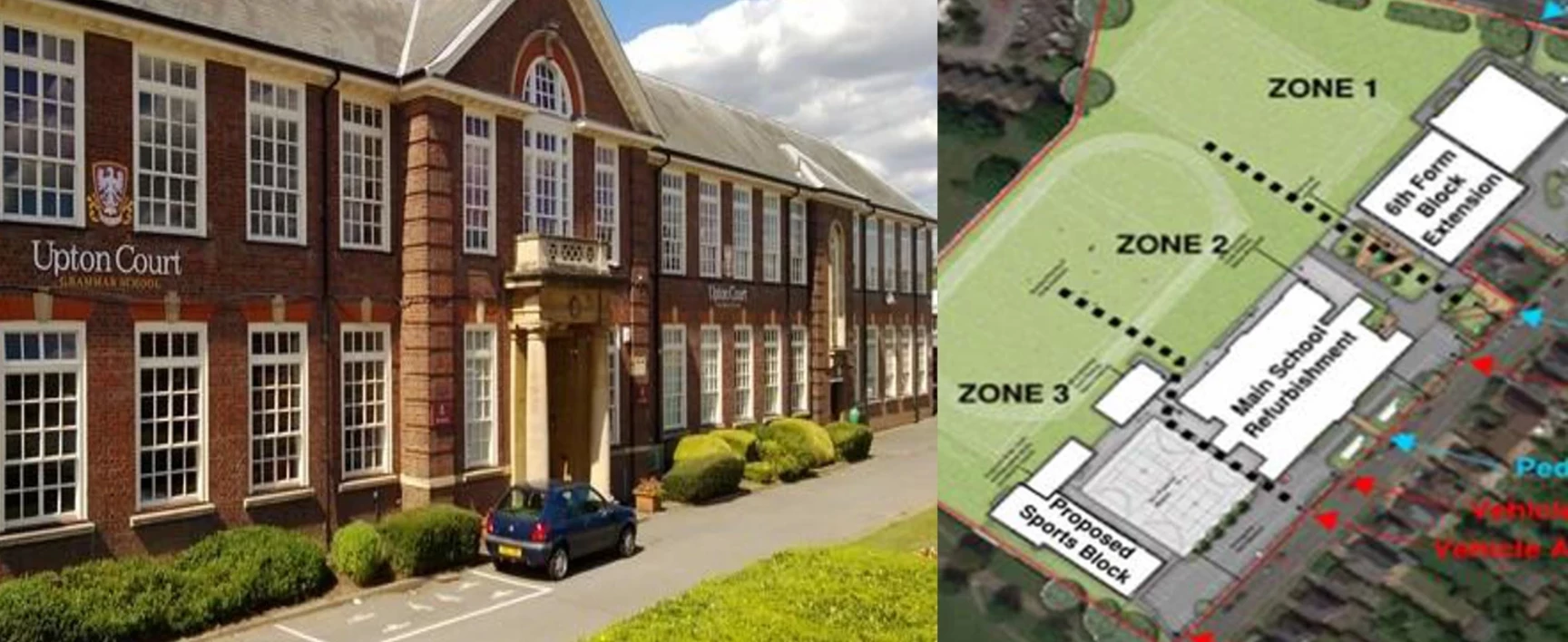 Exterior of Upton Court Grammar School