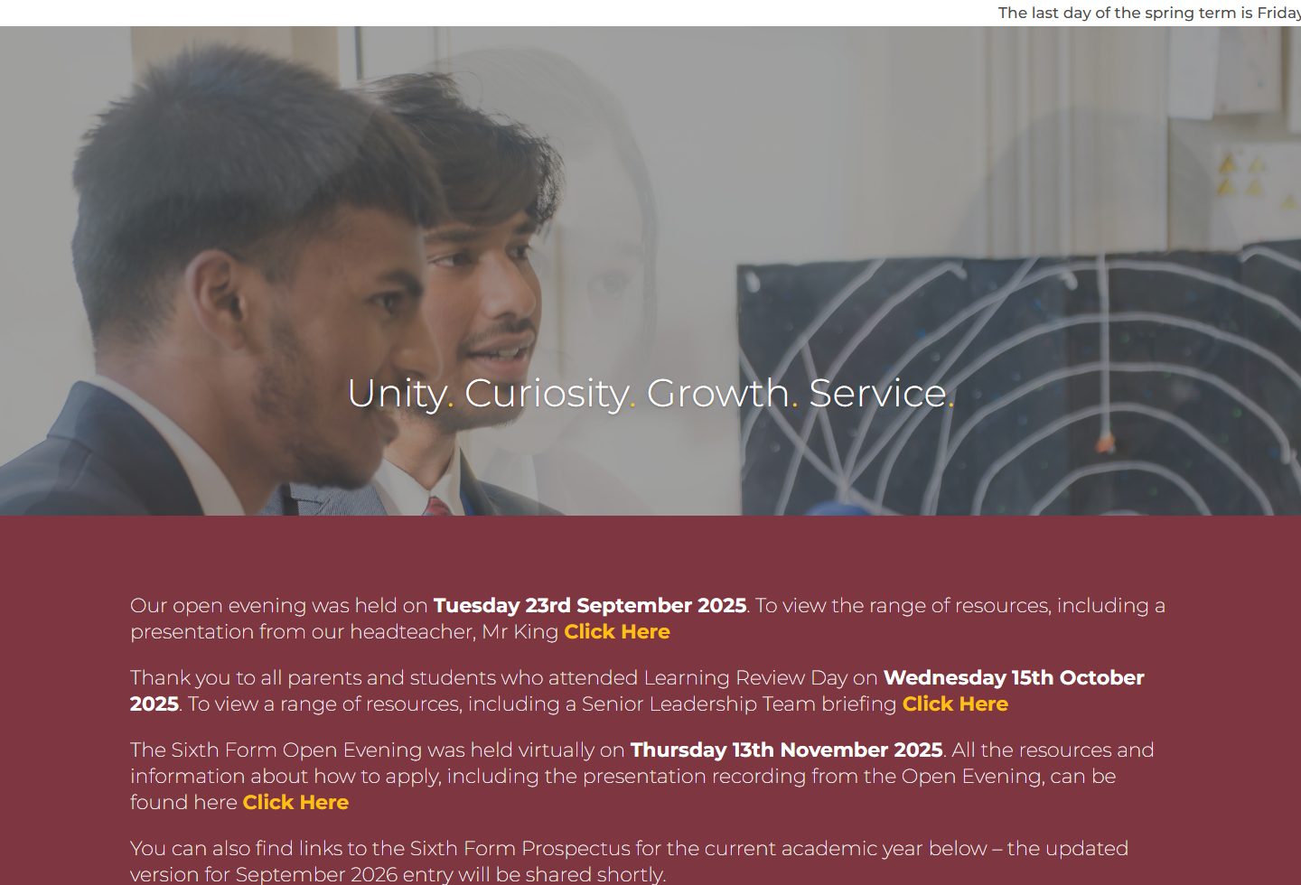 Upton Court Grammar School homepage screenshot