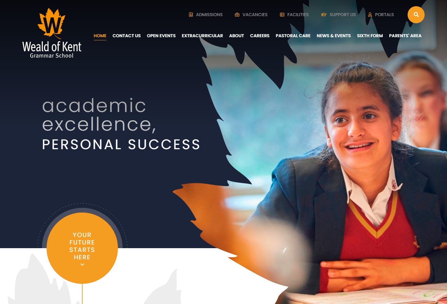 Weald of Kent Grammar School homepage screenshot