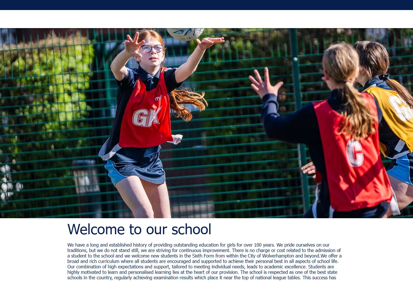Wolverhampton Girls' High School homepage screenshot